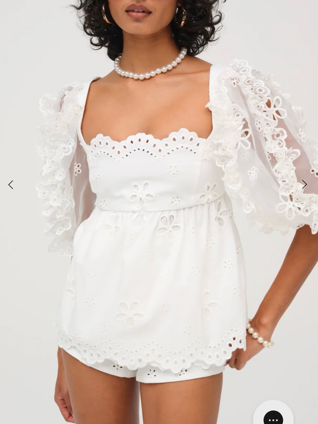 For Love & Lemons White Eyelet Puff Sleeve Blouse